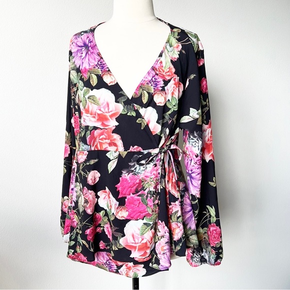 City Chic Floral Wrap Blouse - Picture 2 of 13